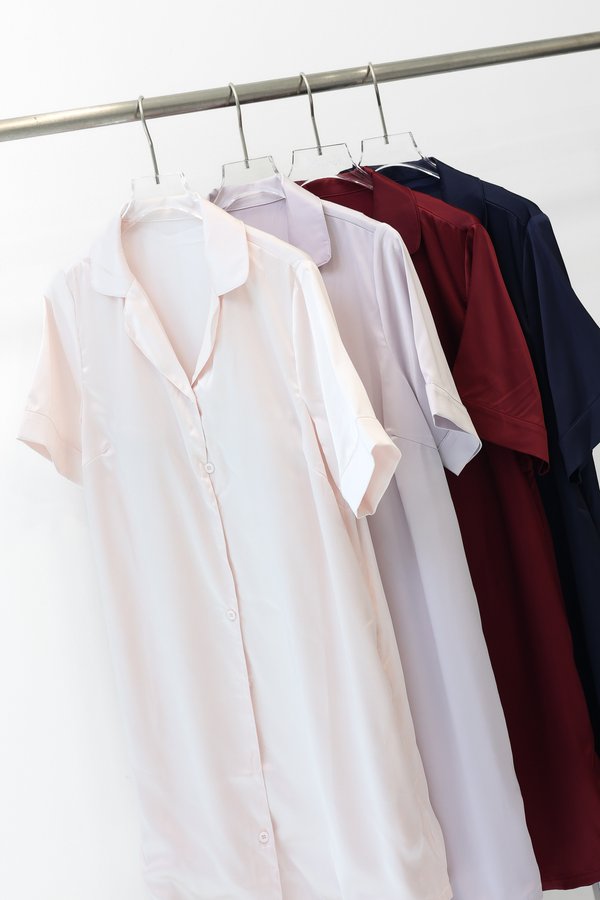 *TPZ LUXURY LOUNGE* THE MOON SATIN PADDED SHIRT DRESS IN SOLID (MULTIPLE COLOURS)
