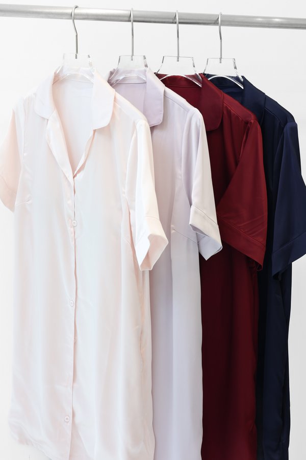 *TPZ LUXURY LOUNGE* THE MOON SATIN PADDED SHIRT DRESS IN SOLID (MULTIPLE COLOURS)