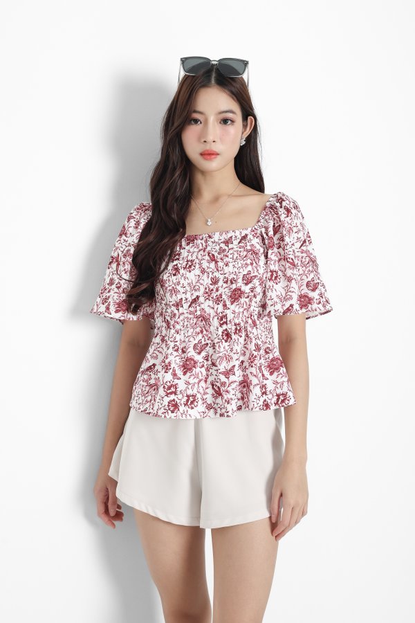 *TPZ* KESTER PLEATED FLUTTER TOP (TOILE DE ABUNDANCE COLOURS)