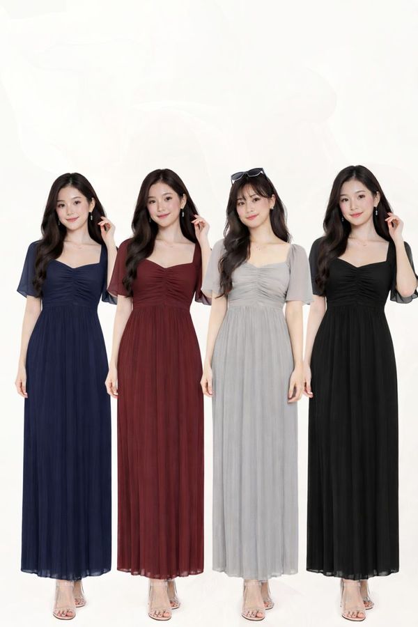 (PREORDER) *HOUSE OF PLEATS* VELLA MESH FLUTTER MAXI DRESS (MULTIPLE COLOURS)