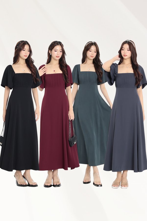 (PREORDER) *TPZ* HESTER FLUTTER PLEATED MAXI DRESS (SOLID COLOURS)