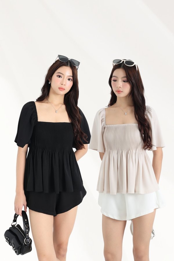 (PREORDER) *TPZ* ESTER BABYDOLL FLUTTER PLEATED TOP (MULTIPLE COLOURS)