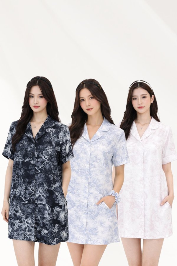 *TPZ LUXURY LOUNGE* THE MOON SATIN PADDED SHIRT DRESS IN TOILE DE SECRET (MULTIPLE COLOURS)