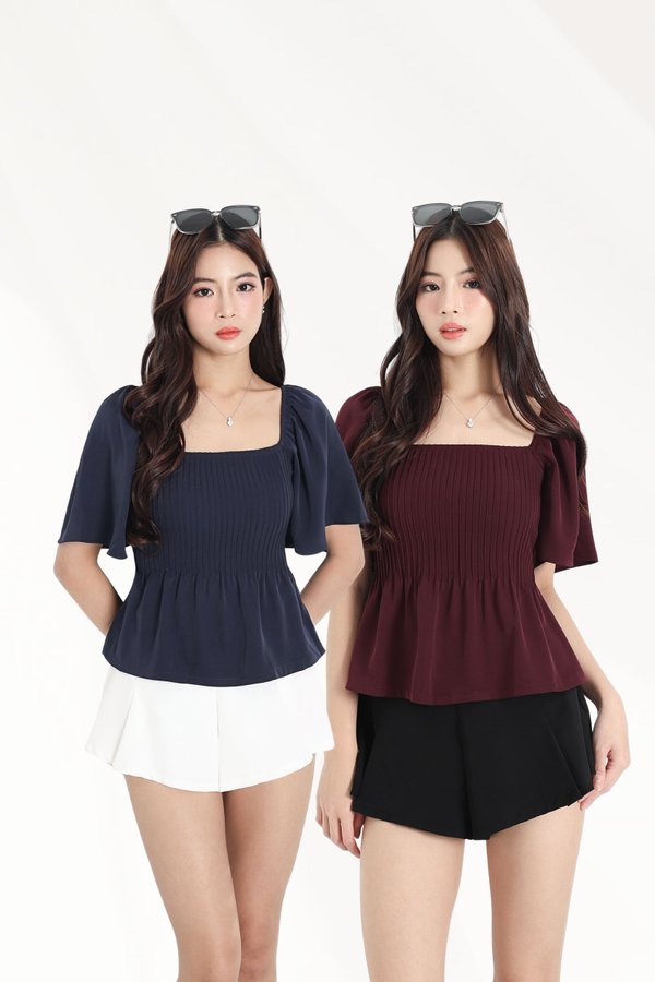 (PREORDER) *TPZ* KESTER PLEATED FLUTTER TOP (SOLID COLOURS)