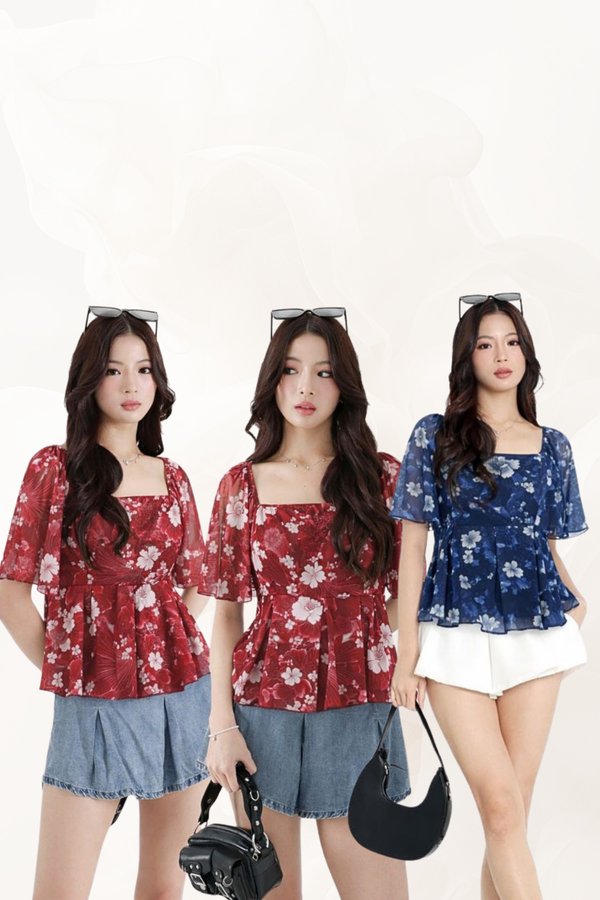 (PREORDER) *TPZ LUXE MESH* ZELDA MESH FLUTTER SLEEVES TOP (BLOOM OF FORTUNE COLOURS)