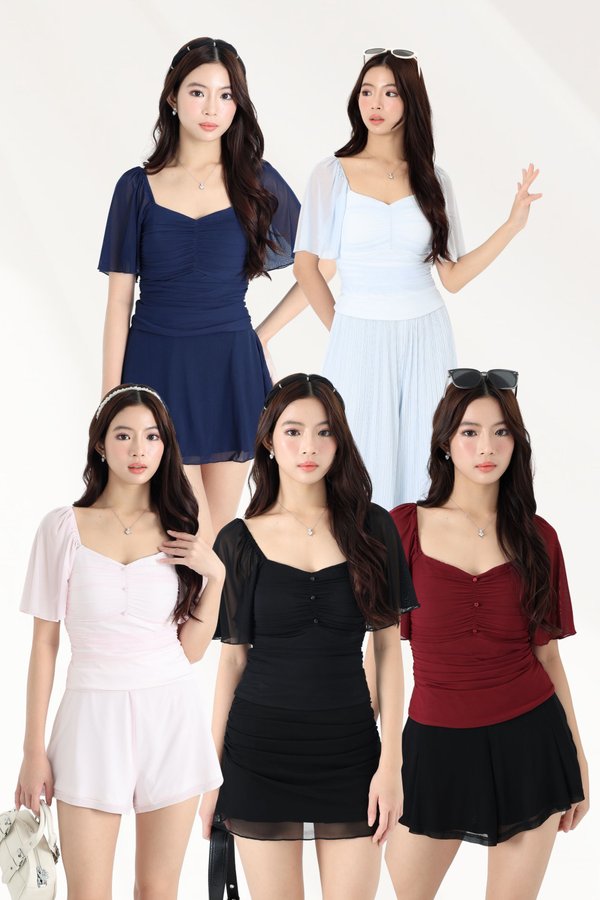 (PREORDER) *LUXE MESH* VIVI CATEYE FLUTTER TOP (MULTIPLE COLOURS)