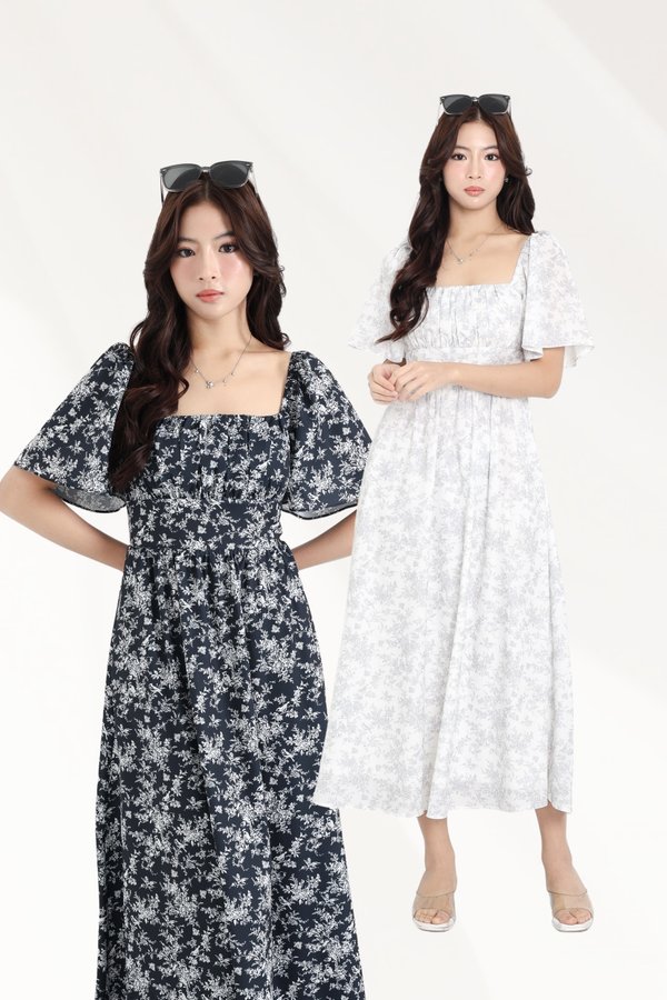 (PREORDER) *TPZ* ELENA FLUTTER RUCHED MIDAXI DRESS (MULTIPLE COLOURS)