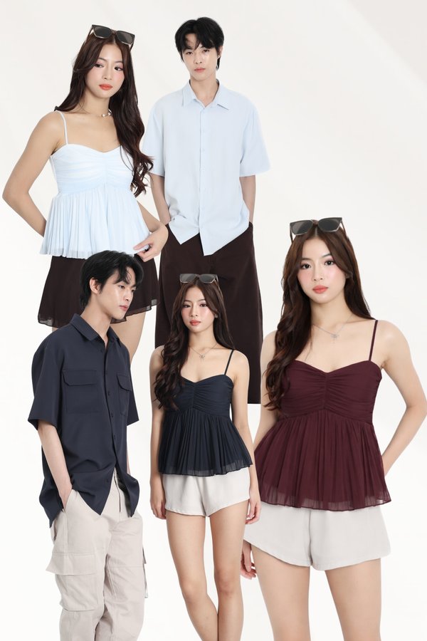 (PREORDER) *TPZ HOUSE OF PLEATS* VELLA MESH BABYDOLL PLEATED TOP (MULTIPLE COLOURS)