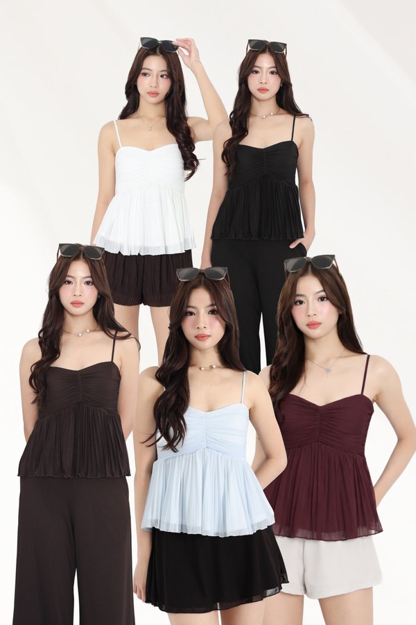 *TPZ HOUSE OF PLEATS* VELLA MESH BABYDOLL PLEATED TOP (MULTIPLE COLOURS)