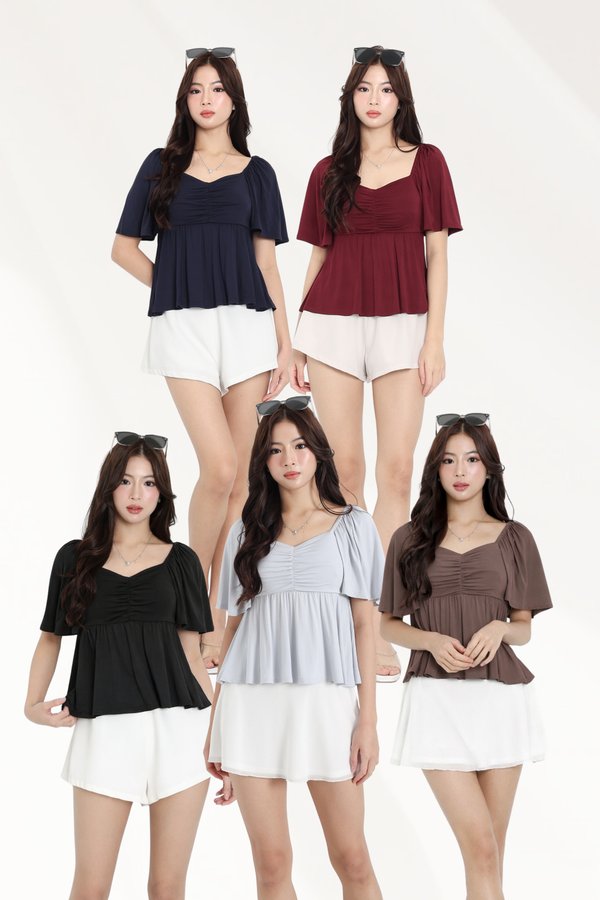 *TPZ BAMBOO* DYNASTY BABYDOLL FLUTTER TOP (MULTIPLE COLOURS)
