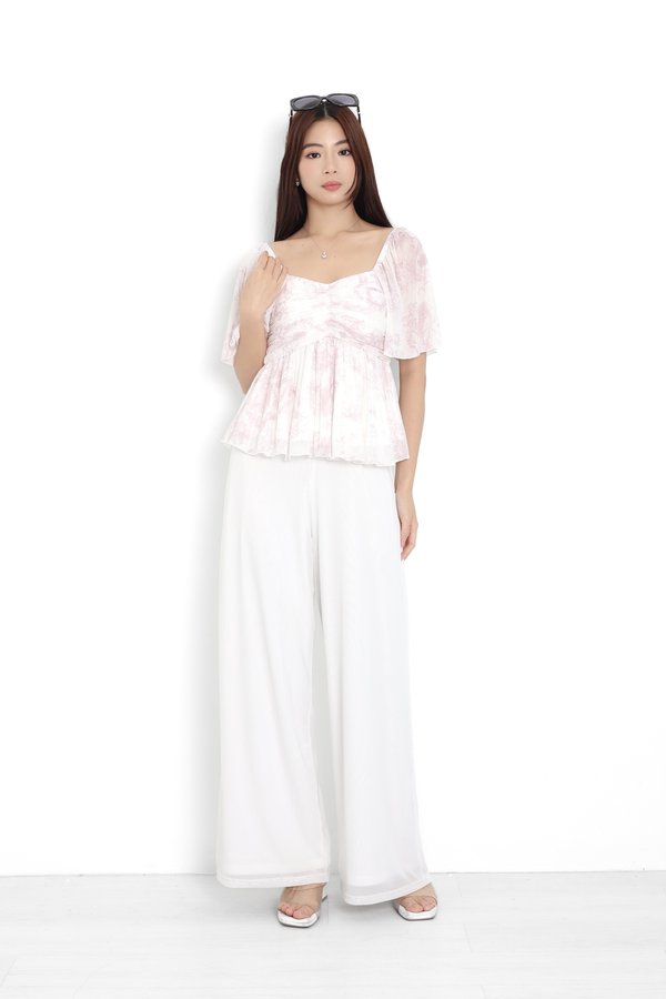 *TPZ HOUSE OF PLEATS* VELLA MESH BABYDOLL FLUTTER TOP (TOILE COLOURS)
