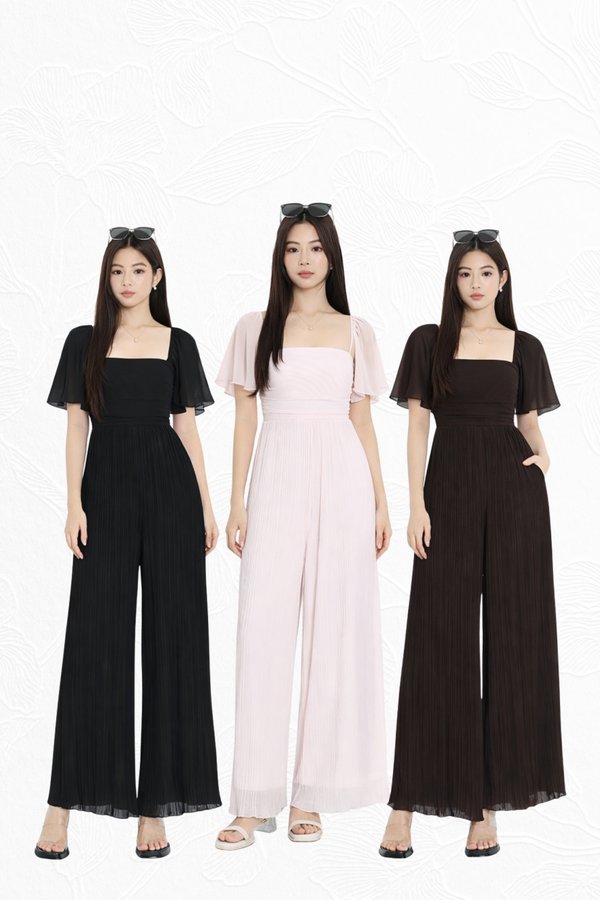 *HOUSE OF PLEATS* CELLA (REGULAR) MESH FLUTTER PLEATED JUMPSUIT (MULTIPLE COLOURS)