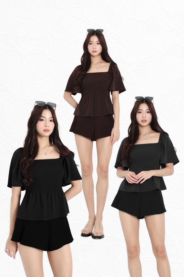 *TPZ* KESTER PLEATED FLUTTER TOP (SOLID COLOURS)