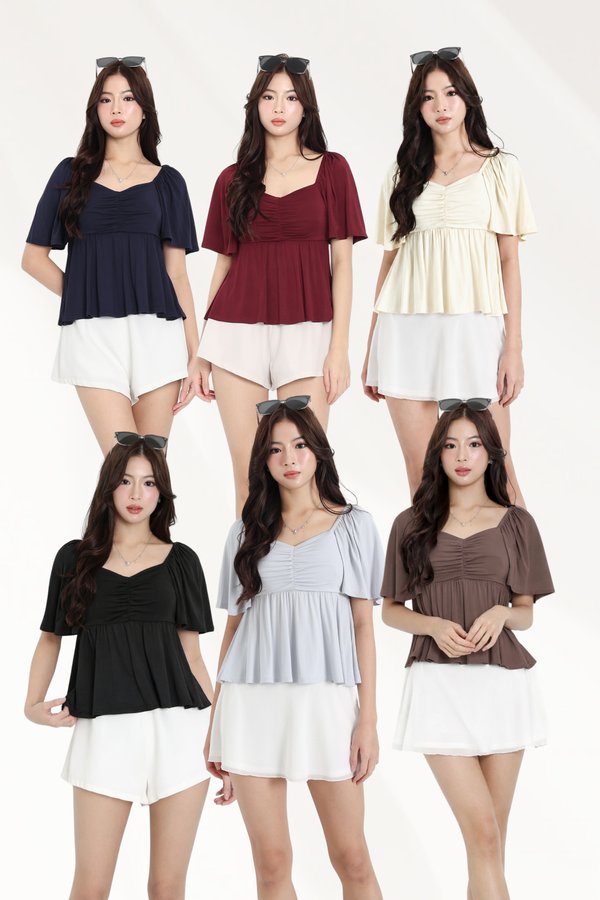 *TPZ BAMBOO* DYNASTY BABYDOLL FLUTTER TOP (MULTIPLE COLOURS)
