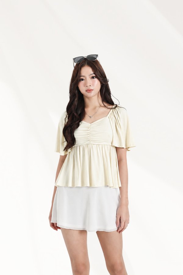 *TPZ BAMBOO* DYNASTY BABYDOLL FLUTTER TOP (MULTIPLE COLOURS)