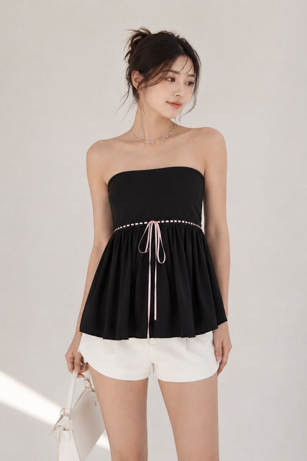 *TPZ BAMBOO* POLLY RIBBON BABYDOLL TOP (MULTIPLE COLOURS)