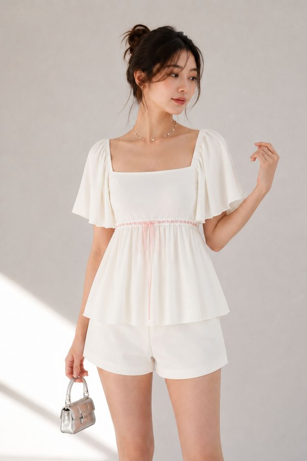 *TPZ BAMBOO* POLLY RIBBON BABYDOLL FLUTTER TOP (MULTIPLE COLOURS)