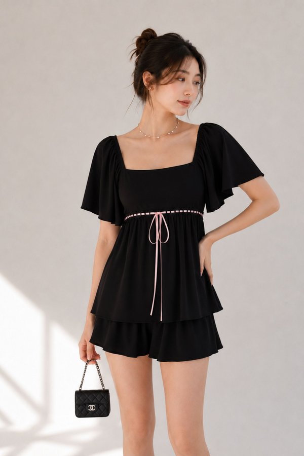 *TPZ BAMBOO* POLLY RIBBON BABYDOLL FLUTTER TOP (MULTIPLE COLOURS)
