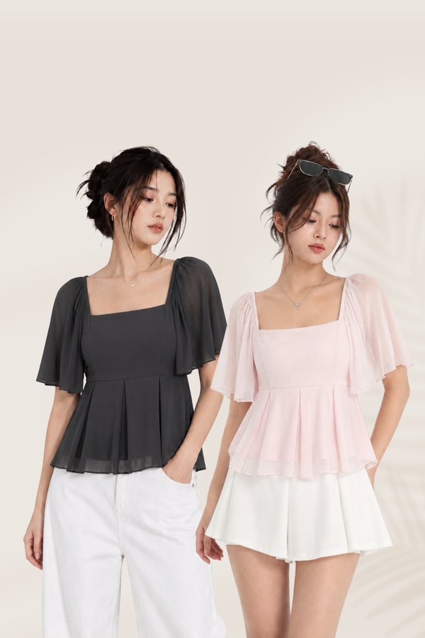 *TPZ LUXE MESH* ZELDA MESH FLUTTER SLEEVES TOP (MULTIPLE COLOURS)