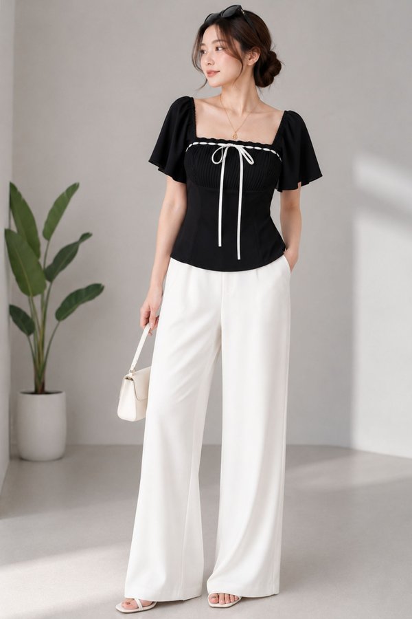 *TPZ* ATELIER LACE RIBBON FLUTTER TOP (MULTIPLE COLOURS)