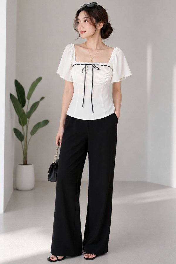 *TPZ* ATELIER LACE RIBBON FLUTTER TOP (MULTIPLE COLOURS)