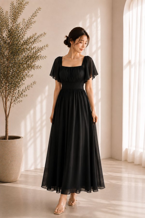 *TPZ LUXE MESH* ELENA RUCHED FLUTTER MIDAXI DRESS (MULTIPLE COLOURS)