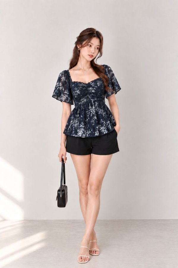 *HOUSE OF HER: LUXE MESH* VELLA MESH LACE BABYDOLL FLUTTER PLEATED TOP (TOILE COLOURS)