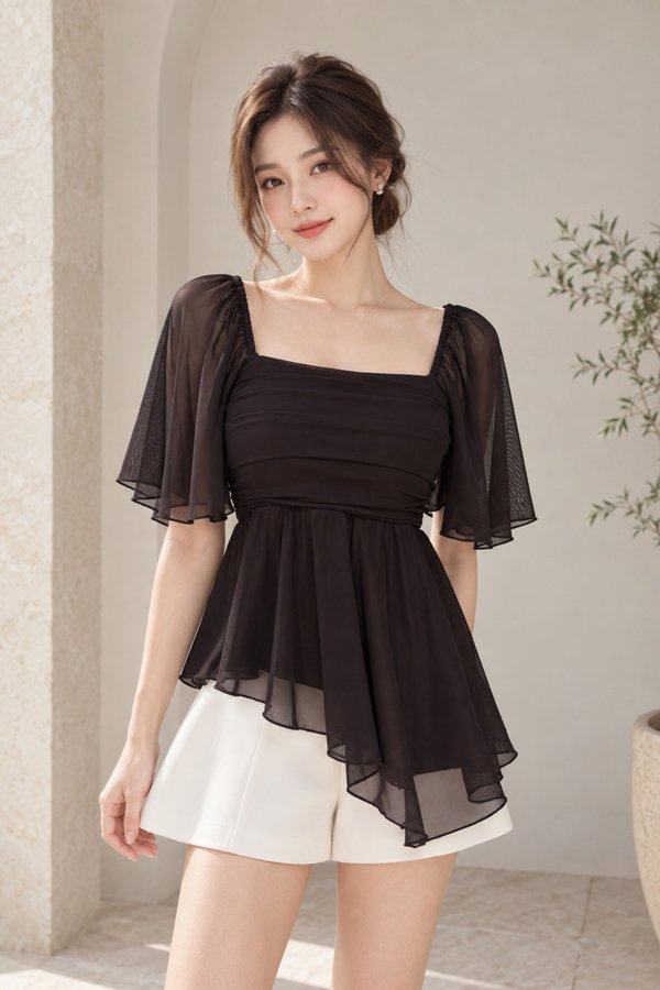 *TPZ LUXE MESH* YUNA MERMAID HEM FLUTTER TOP (MULTIPLE COLOURS)