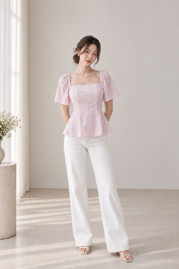 *TPZ* KIRELLE FLORAL EMBROIDERY FLUTTER TOP (MULTIPLE COLOURS)