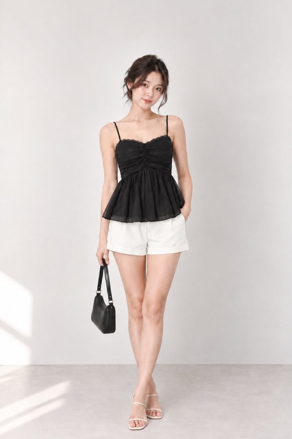 *HOUSE OF HER: LUXE MESH* VELLA MESH LACE BABYDOLL PLEATED TOP (SOLID COLOURS)