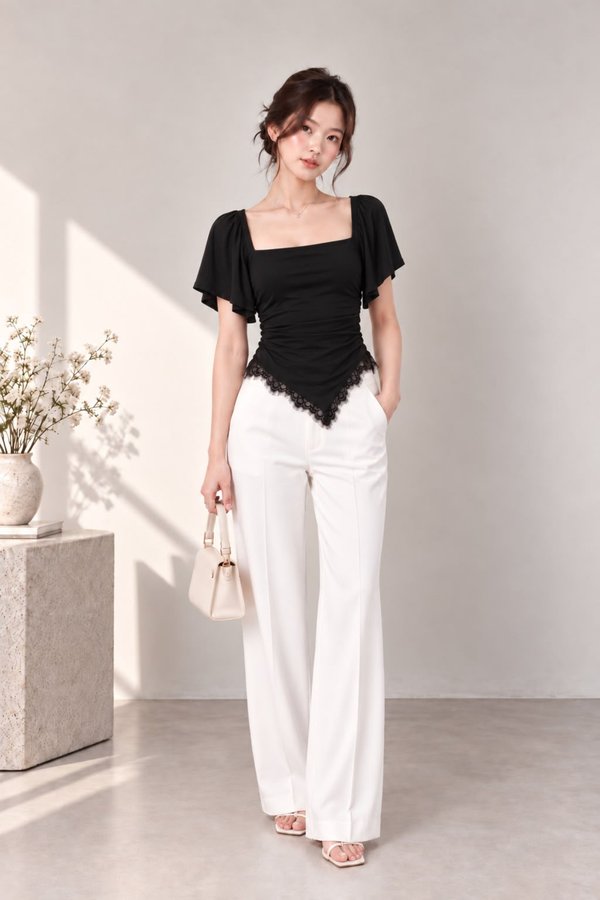 *TPZ BAMBOO* SERELLE ASYMMETRICAL LACE FLUTTER TOP (MULTIPLE COLOURS)