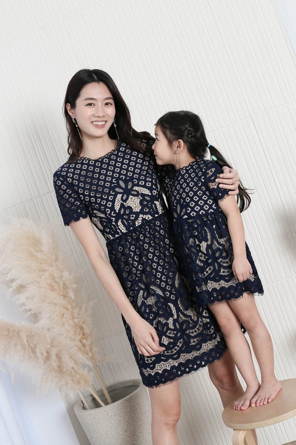 *TPZ* VICTORIAN EYELET LACE DRESS IN NAVY