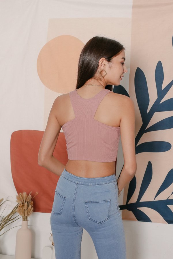 *TPZ* BACK STREET 2 WAYS RIBBED TOP IN DUSTY PINK