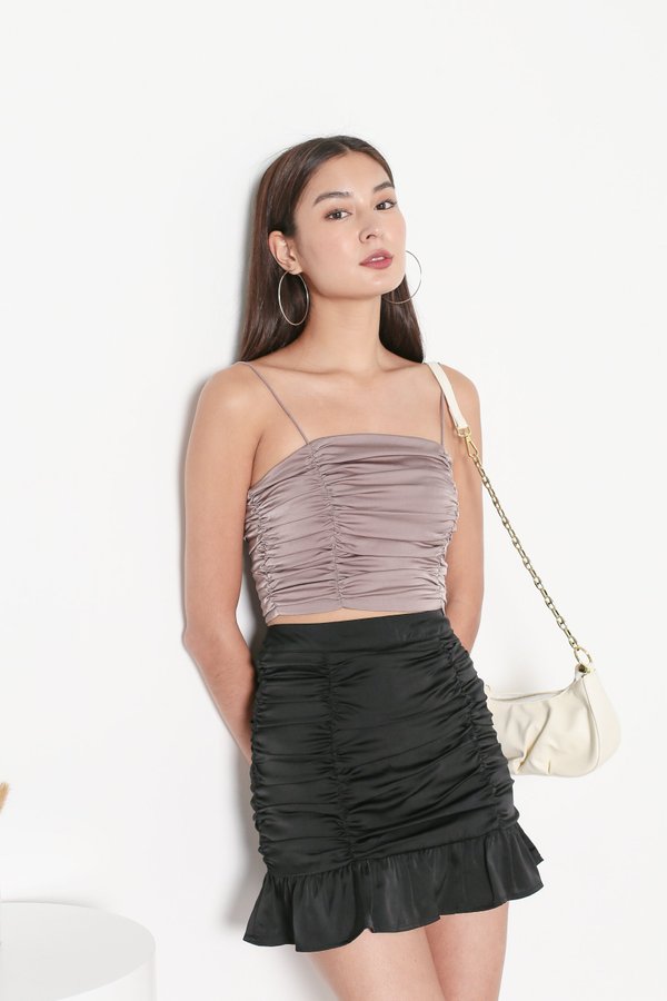 *TPZ* FATE SATIN RUCHED TOP IN DUSTY MAUVE