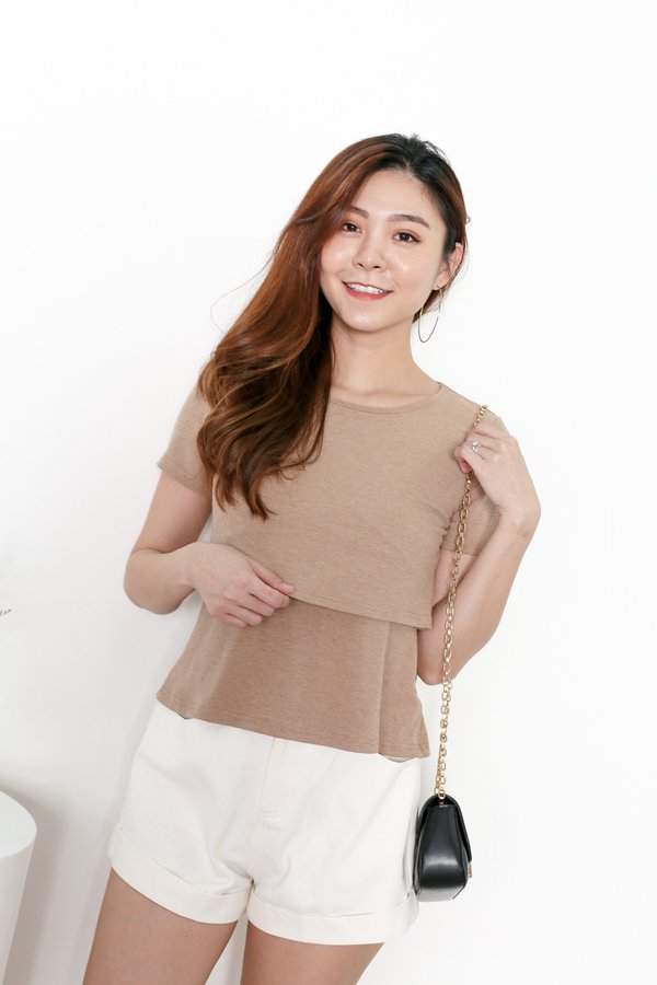 *TPZ* CLASSIC SHORT SLEEVE TOP IN CAPPUCCINO