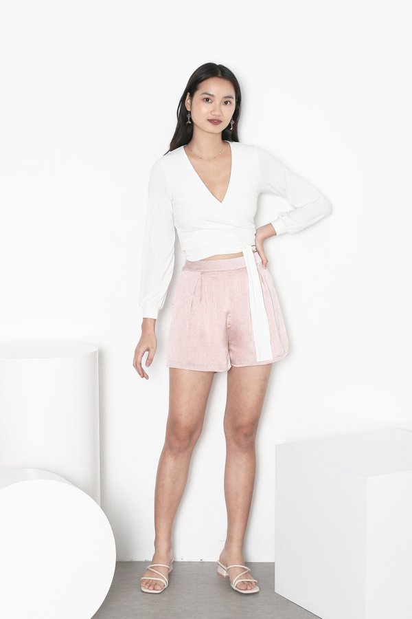 *TPZ* LUXE CRINKLED SATIN SHORTS IN CRYSTAL PINK