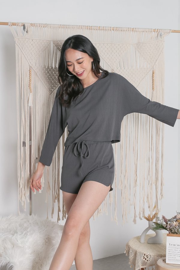 *TPZ* CHILL OUT SLOUCHY LOUNGE TOP IN GUNMETAL *WITH MATCHING SCRUNCHIE* 