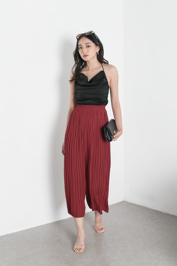 *TPZ* ZIA PLEATED PALAZZO PANTS IN WINE *WITH MATCHING SCRUNCHIE*