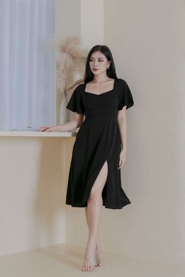 *TPZ* KLARA SWEETHEART SLIT MIDI DRESS IN BLACK