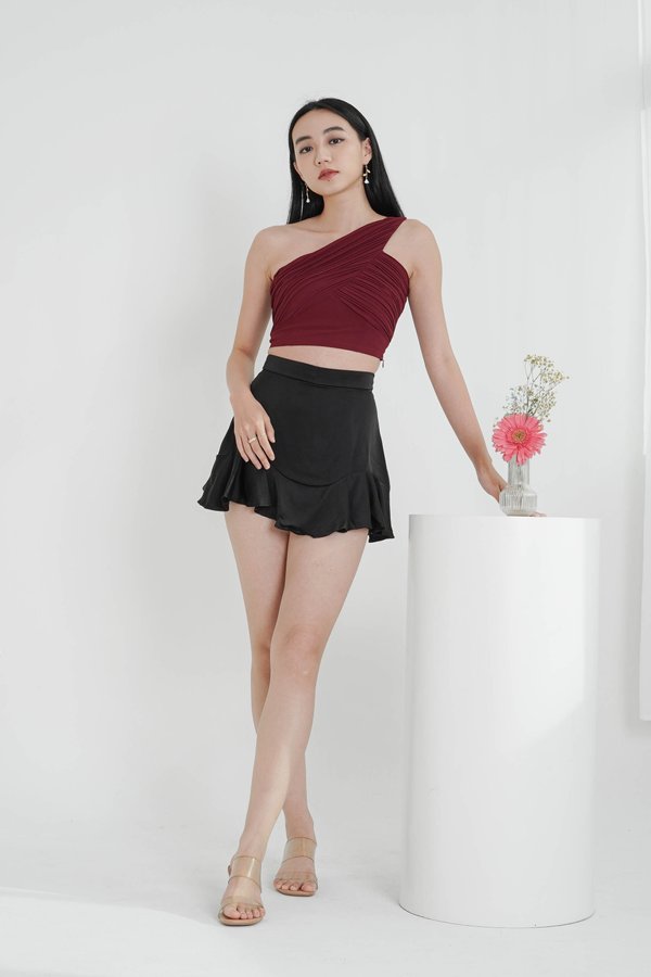 *TPZ* AVIS PLEATED TOGA TOP IN WINE