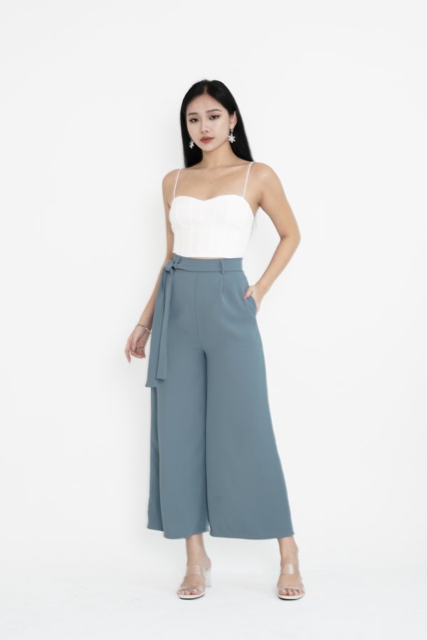 *TPZ* RUNWAY HIGH WAISTED PANTS (WITH SASH) IN STALE BLUE
