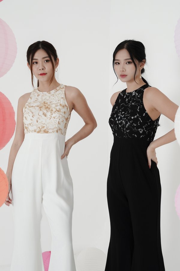 *TPZ* JEWEL SEQUIN EMBROIDERY JUMPSUIT IN BLACK