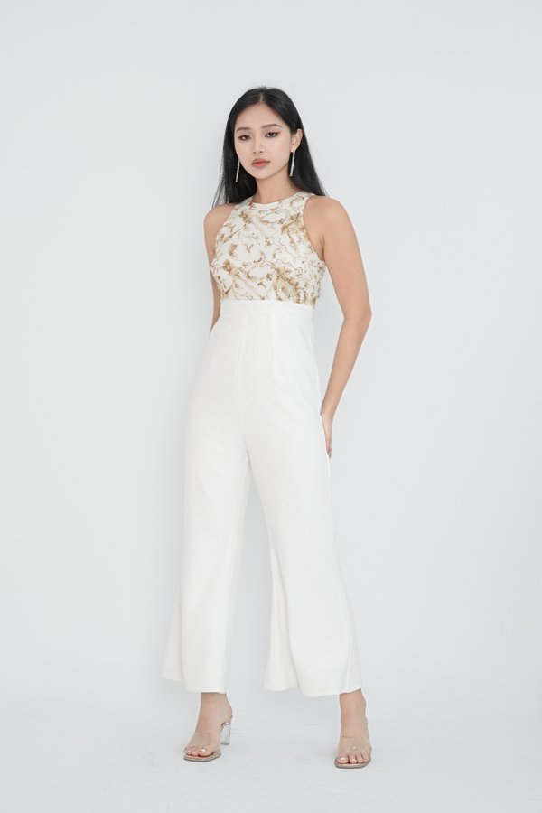 *TPZ* JEWEL SEQUIN EMBROIDERY JUMPSUIT IN WHITE