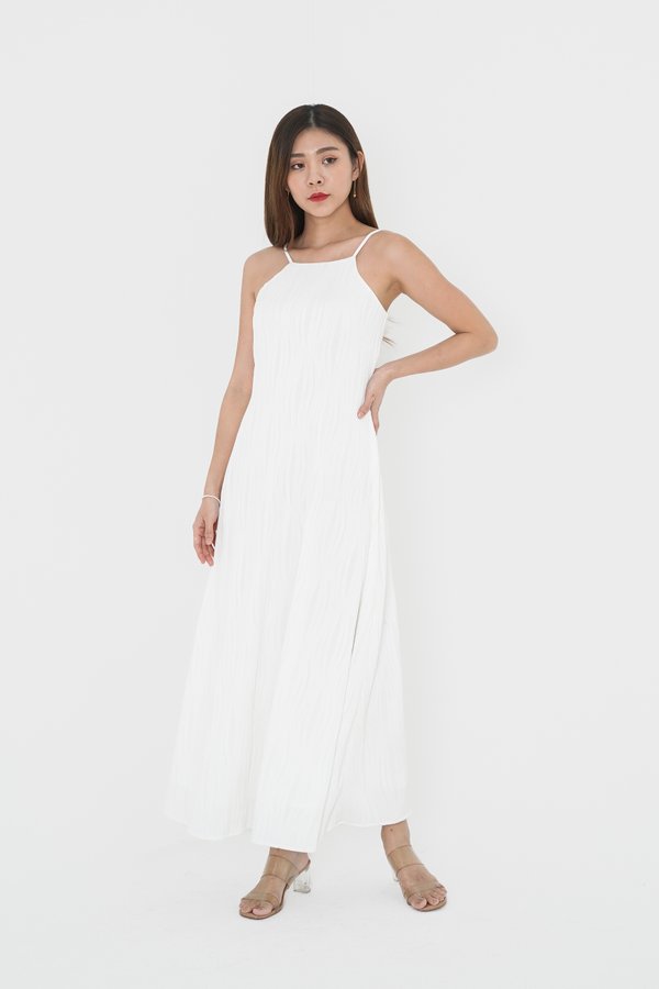 *TPZ* CONSTANCE TEXTURED PLEATS MAXI DRESS IN WHITE